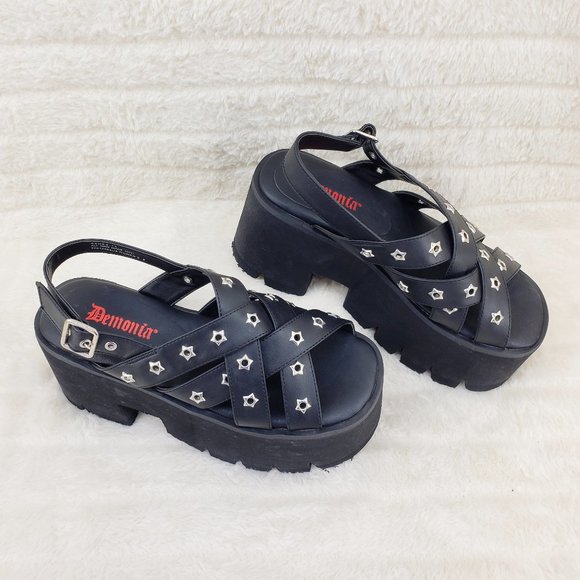 Demonia Black Platform Sandals with Star Accents - Picture 12 of 12